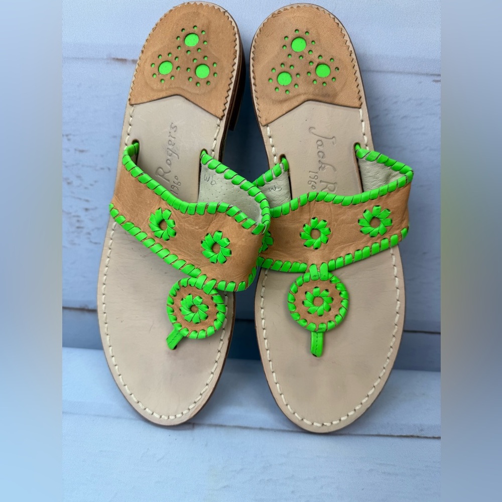 Jack Rogers Navajo Leather Sandals Women’s Size 9M Light Neon White New